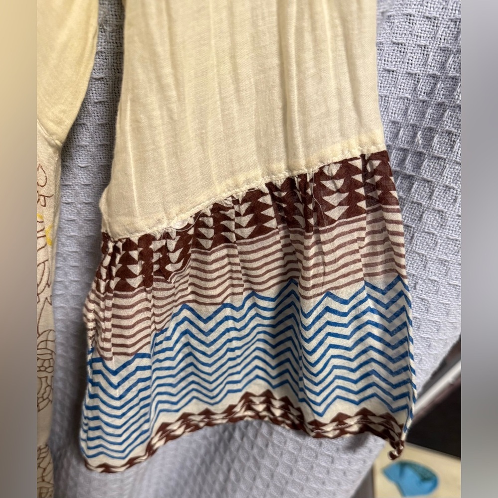 Dolma Bohemian ivory Dress with Patterned Sleeves size large - Picture 8 of 9